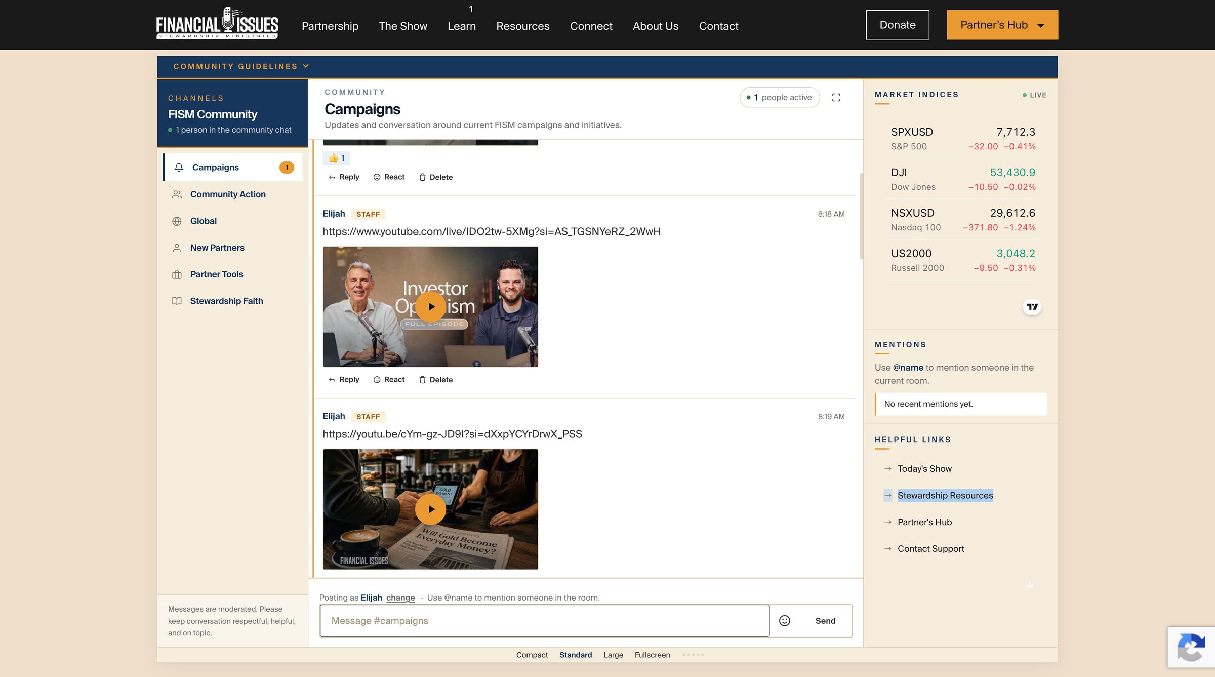 Financial Issues community campaigns workspace