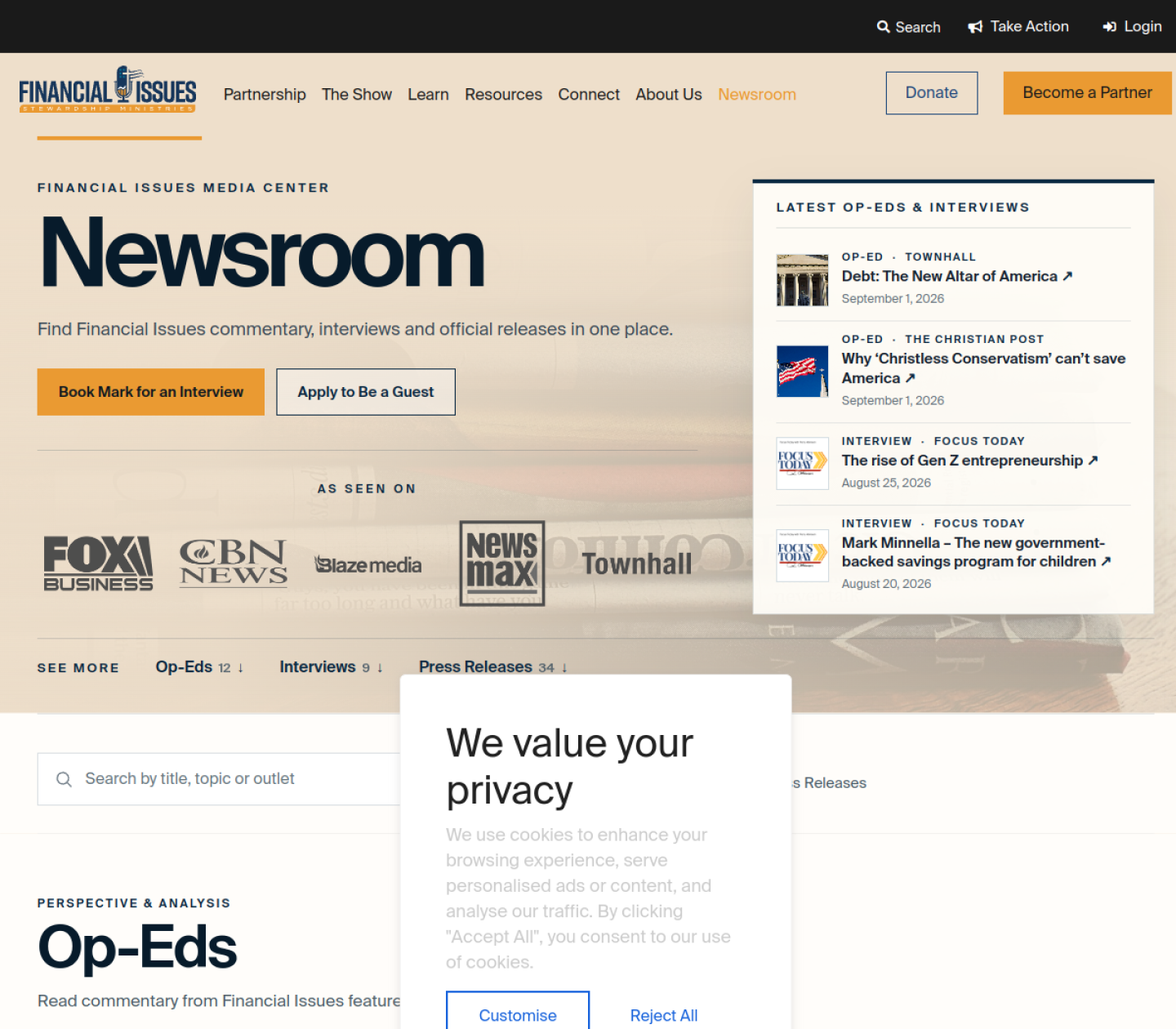 Updated Financial Issues Newsroom landing view