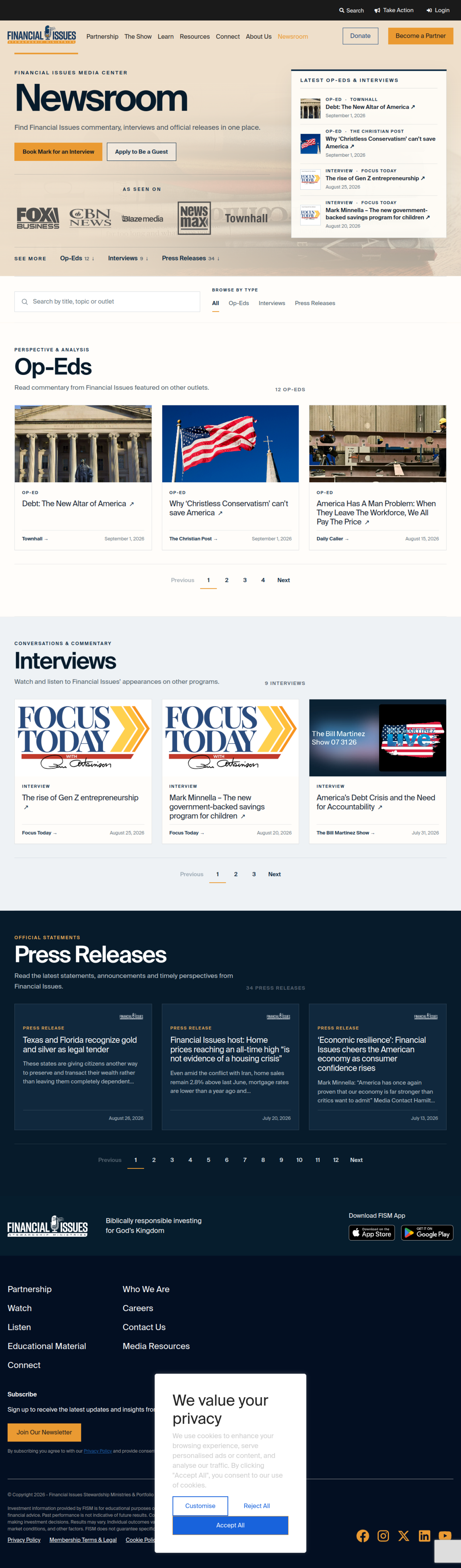 Financial Issues Newsroom story and media sections
